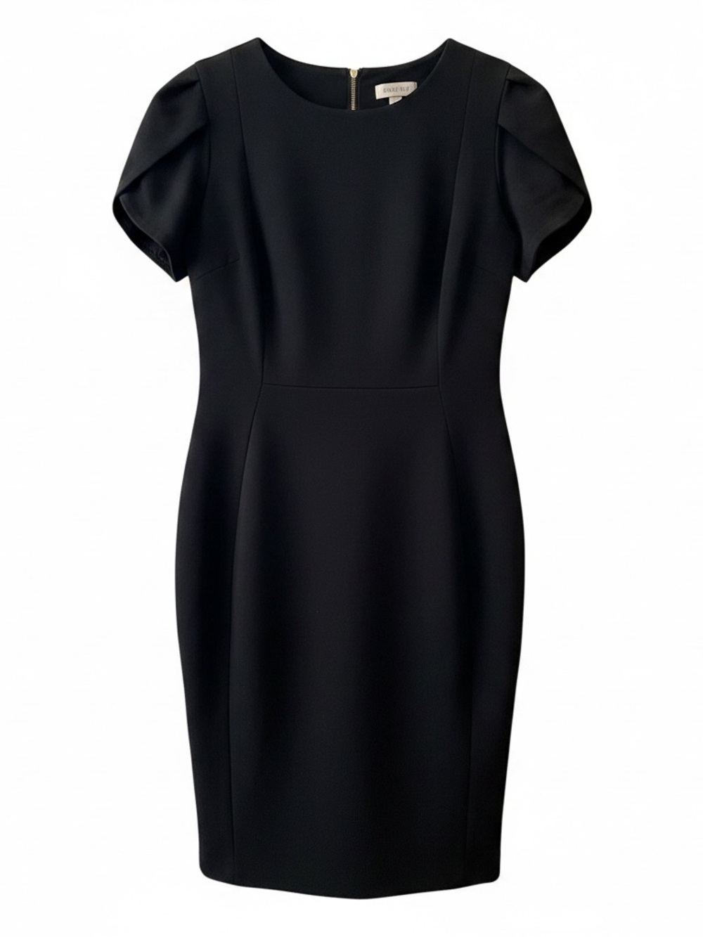 Calvin Klein Black Puff Sleeve Sheath Dress Size 14 Career Work Midi